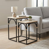 Set of Two Light Brown and Black Distressed Solid Wood and Steel Frame Nested Tables