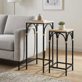 Set of Two Light Brown and Black Distressed Solid Wood and Steel Square Nested Tables