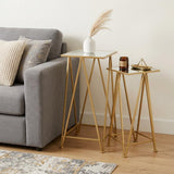 Set of Two Silver and Gold Mirrored Glass and Steel Square Frame Nested Tables