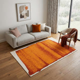 6' X 8' Orange And White Abstract Washable Area Rug With UV Protection