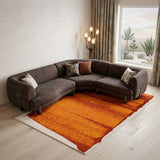 7' X 9' Orange And White Abstract Washable Area Rug With UV Protection