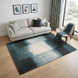 5' X 7' Blue And White Abstract Washable Area Rug With UV Protection