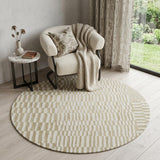 5' Tan And White Abstract Washable Round Rug With UV Protection