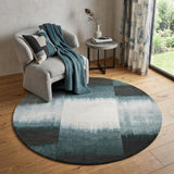 5' Blue And White Abstract Washable Round Rug With UV Protection