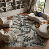 7' X 9' Gray And White Abstract Washable Area Rug With UV Protection