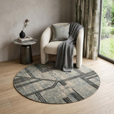 5' Gray And White Abstract Washable Round Rug With UV Protection
