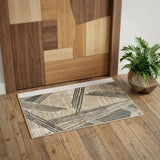 3' X 5' Tan And White Abstract Washable Area Rug With UV Protection