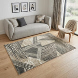 5' X 7' Tan And White Abstract Washable Area Rug With UV Protection