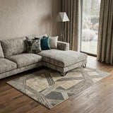 7' X 9' Tan And White Abstract Washable Area Rug With UV Protection