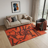 5' X 7' Red And White Abstract Washable Area Rug With UV Protection