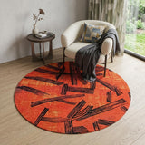 5' Red And White Abstract Washable Round Rug With UV Protection