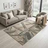 6' X 8' Tan And White Abstract Washable Area Rug With UV Protection