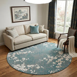 6' X 8' Blue And White Oriental Washable Area Rug With UV Protection