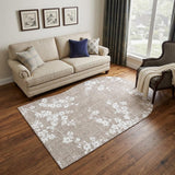 6' X 8' Gray And White Oriental Washable Area Rug With UV Protection