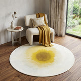 5' Gold And White Abstract Washable Round Rug With UV Protection