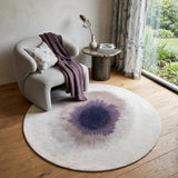 5' Purple And White Abstract Washable Round Rug With UV Protection