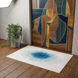 3' X 5' Blue And White Abstract Washable Area Rug With UV Protection