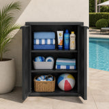 37" Espresso Heavy Duty Resin Faux Rattan Two Door Storage Cabinet