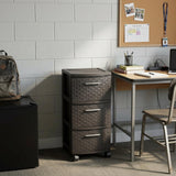 13" Espresso Heavy Duty Plastic Three Drawer Rolling Storage Cabinet