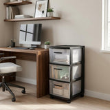 13" Black And Clear Heavy Duty Plastic Three Drawer Rolling Storage Cabinet