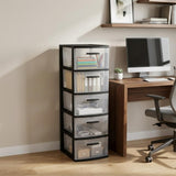 13" Black And Clear Heavy Duty Plastic Five Drawer Storage Cabinet