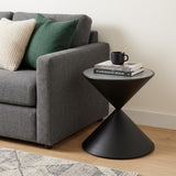17" Black Glass and Steel Round Hourglass End Table