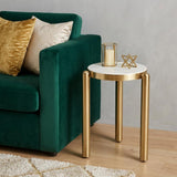 22" White And Gold Marble and Iron Round End Table