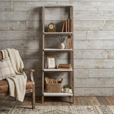 61" White Distressed Wood Four Tier Step Bookcase