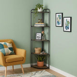 62" Black And Brown Metal and Wood Five Tier Corner Bookcase