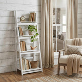 44" White Distressed Wood Four Tier Step Bookcase