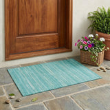 3' X 5' Aqua And Teal Blue Striped Washable Indoor Outdoor Area Rug