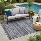 5' X 8' Brown And Plum Striped Washable Indoor Outdoor Area Rug