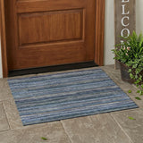 3' X 5' Blue And Gray Striped Washable Indoor Outdoor Area Rug