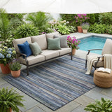 5' X 8' Blue And Gray Striped Washable Indoor Outdoor Area Rug