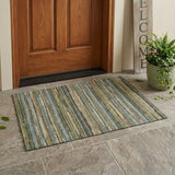3' X 5' Green And Brown Striped Washable Indoor Outdoor Area Rug