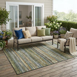 5' X 8' Green And Brown Striped Washable Indoor Outdoor Area Rug