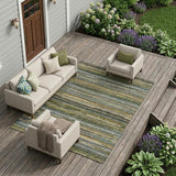 8' X 10' Green And Brown Striped Washable Indoor Outdoor Area Rug