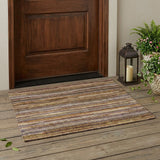 3' X 5' Orange And Brown Striped Washable Indoor Outdoor Area Rug