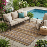 5' X 8' Orange And Brown Striped Washable Indoor Outdoor Area Rug