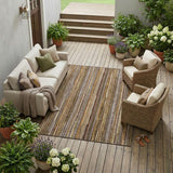 8' X 10' Orange And Brown Striped Washable Indoor Outdoor Area Rug