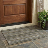 3' X 5' Pewter And Gray Striped Washable Indoor Outdoor Area Rug