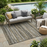 5' X 8' Pewter And Gray Striped Washable Indoor Outdoor Area Rug