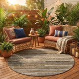 8' Pewter And Gray Round Striped Washable Indoor Outdoor Area Rug