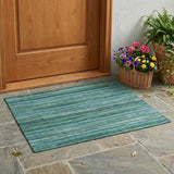 3' X 5' Teal Blue And Green Striped Washable Indoor Outdoor Area Rug