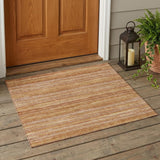 3' X 5' Orange And Copper Striped Washable Indoor Outdoor Area Rug