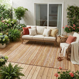 5' X 8' Orange And Copper Striped Washable Indoor Outdoor Area Rug