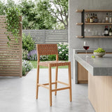 30" Brown Solid Wood Low Back Outdoor Bar Height Chair