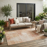 5' X 8' Copper And Orange Abstract Washable Indoor Outdoor Area Rug