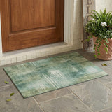 3' X 5' Fern Green And Green Abstract Washable Indoor Outdoor Area Rug