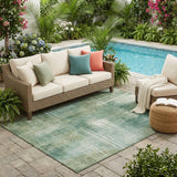 5' X 8' Fern Green And Green Abstract Washable Indoor Outdoor Area Rug